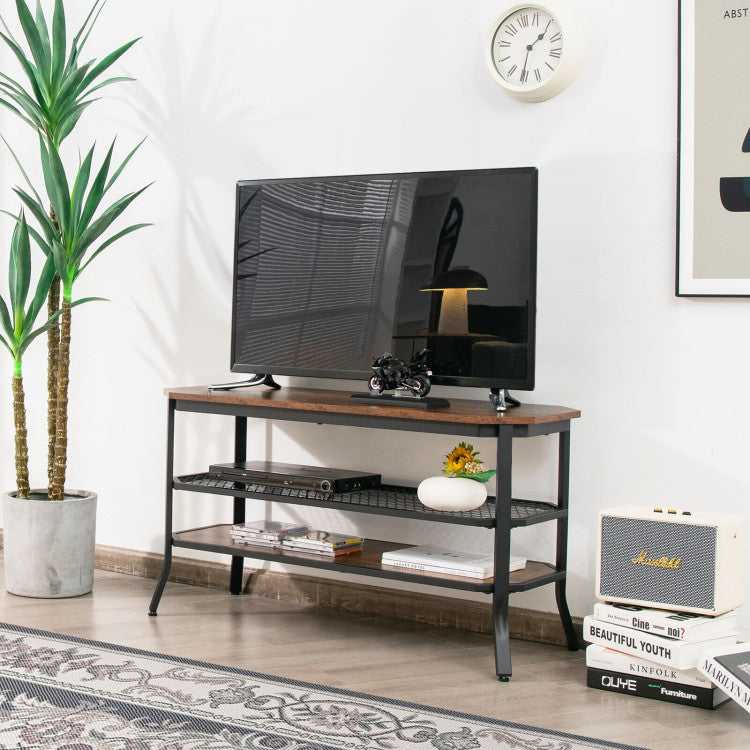 3-Tier Industrial Wooden TV Stand with Storage Shelves for Tvs up to 46 Inch