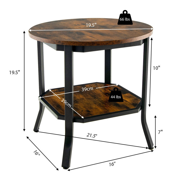 2-Tier round End Table with Storage Shelf for Living Room