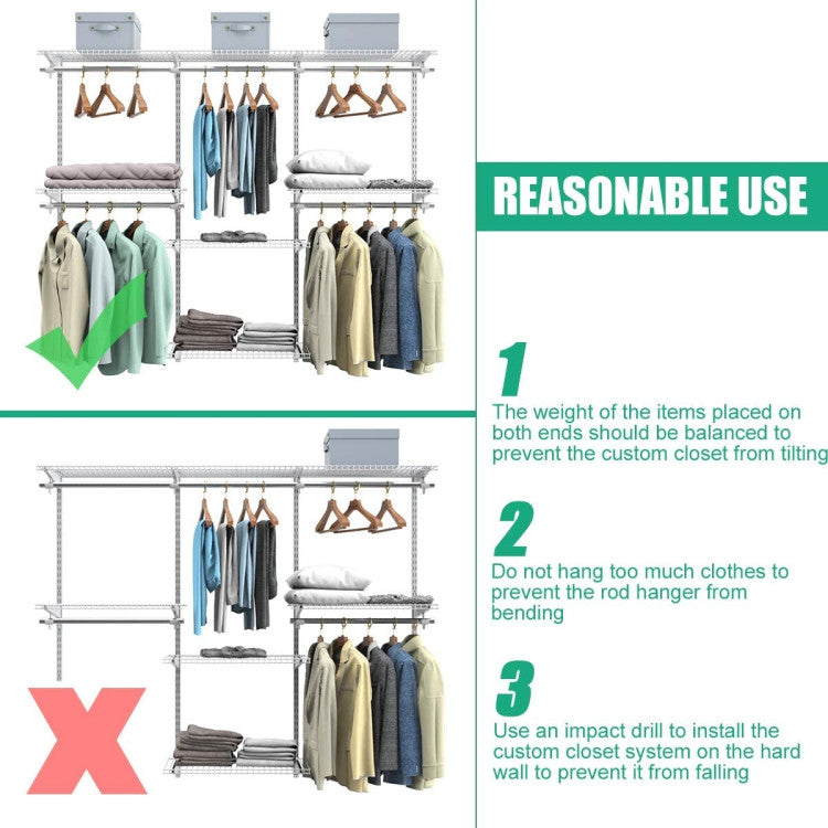 Adjustable Wall Mounted Closet Rack System with Shelf