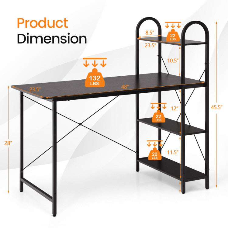 Reversible Computer Desk Study Workstation Home Office 4-Tier Bookshelf