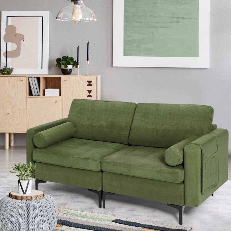 Modern Loveseat Sofa with 2 Bolsters and Side Storage Pocket