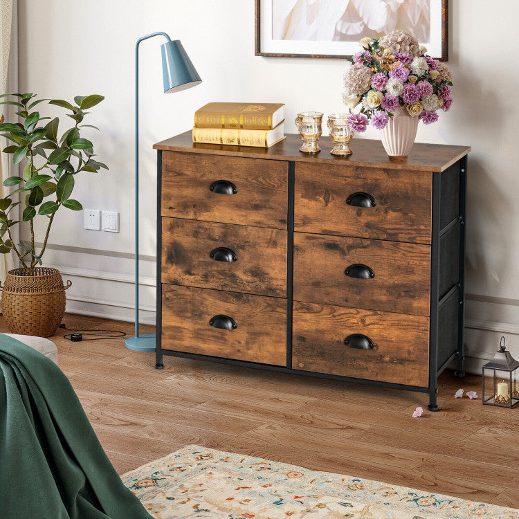 6 Fabric Drawers Storage Chest with Wooden Top