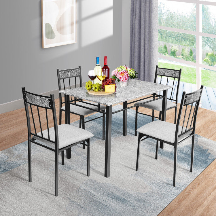 5 Pieces Faux Marble Dining Set Table