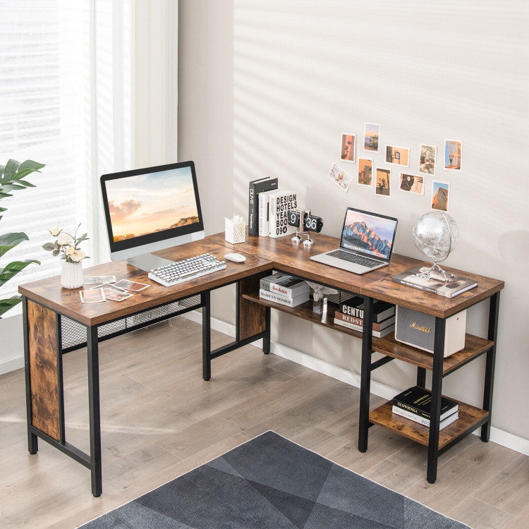 Industrial L-Shaped Corner Computer Desk Office Workstation with Storage Shelves