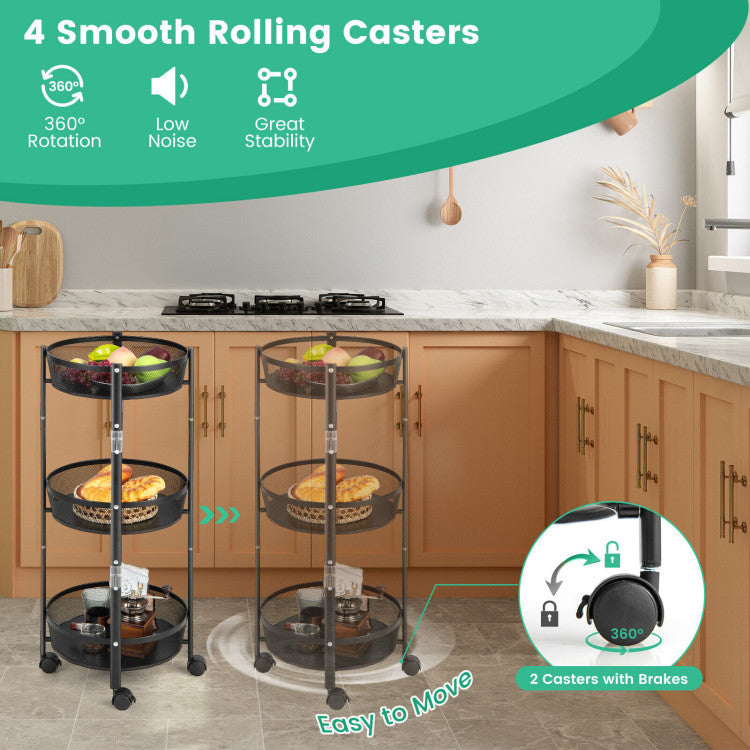 3-Tier Rotating 1-Second Folding Storage Rack Metal