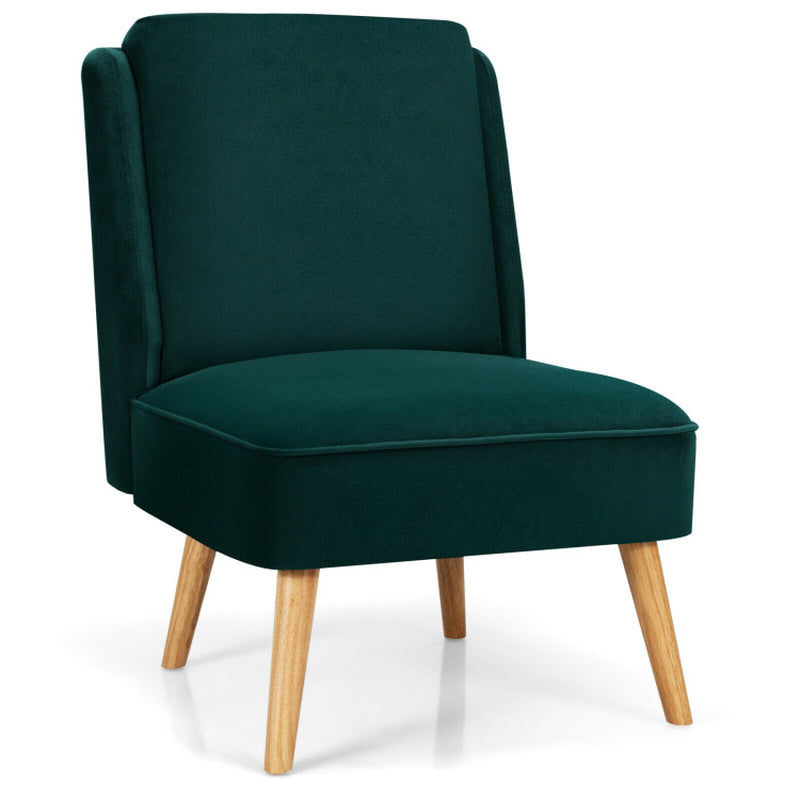 Velvet Accent Armless Side Chair with Rubber Wood Legs for Bedroom