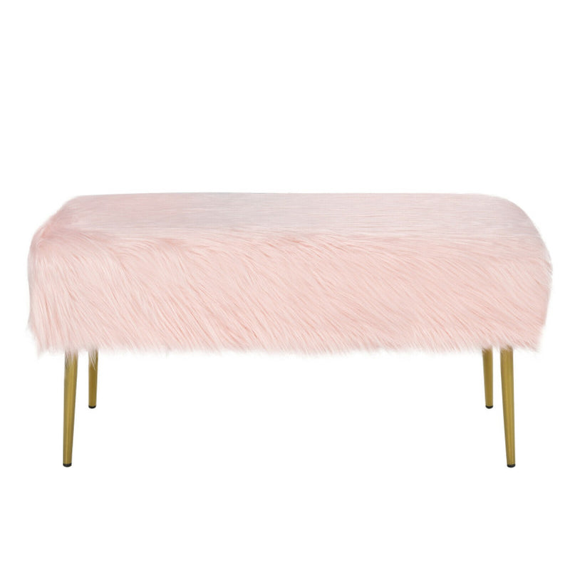 Upholstered Faux Fur Vanity Stool with Golden Legs for Makeup Room