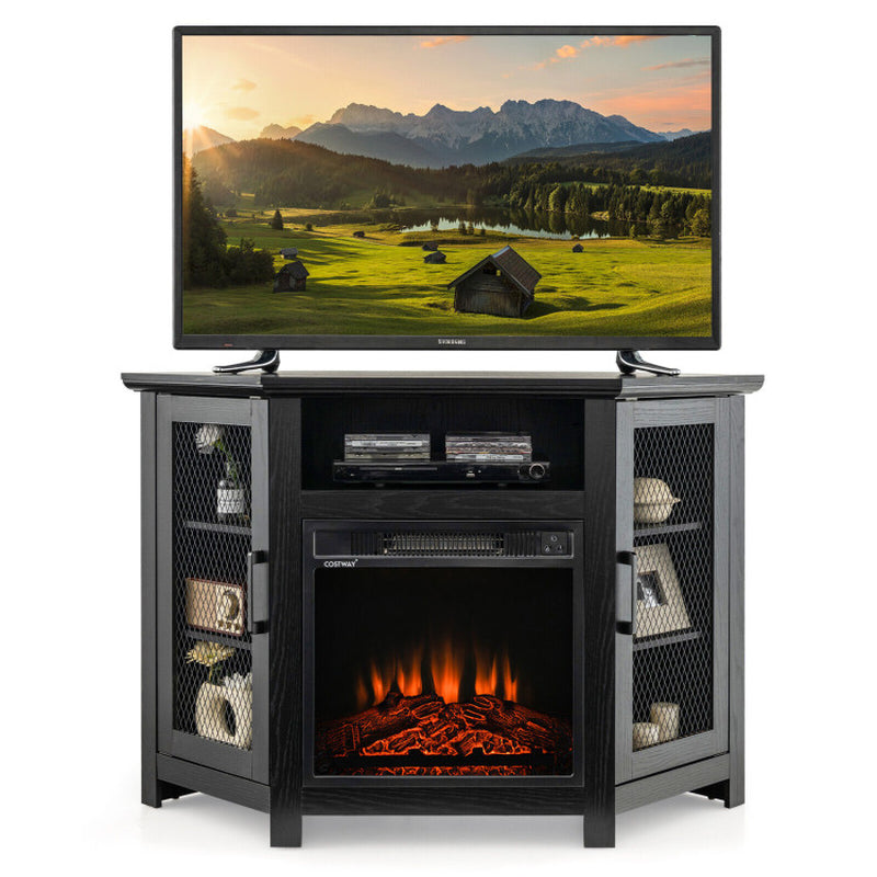 Corner TV Stand with 18 Inch Electric Fireplace for Tvs up to 50 Inch