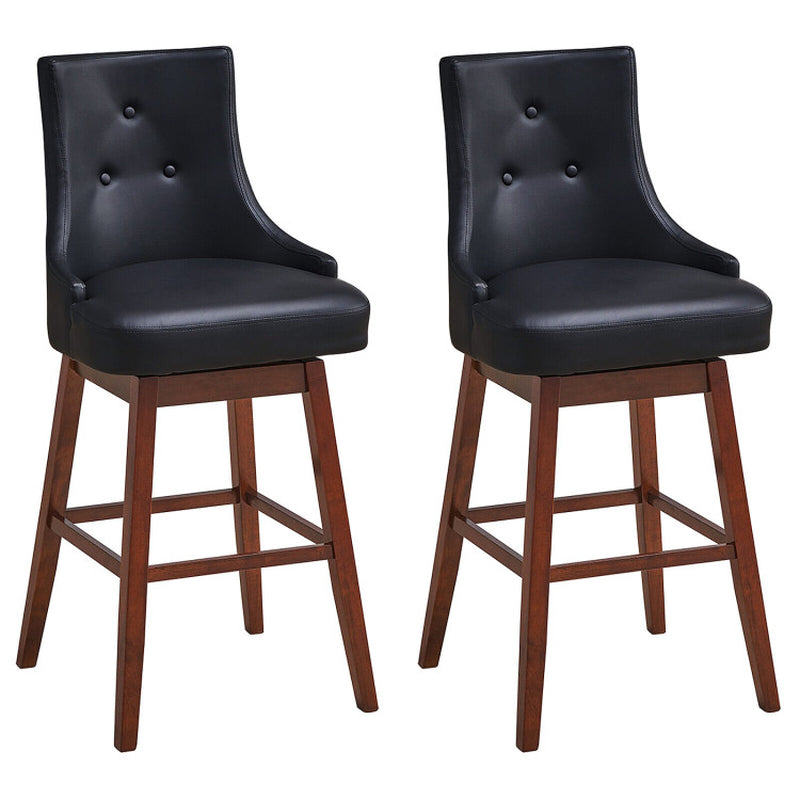 2 Pieces 29 Inch Pub Height Swivel Upholstered Bar Stools with Wood Legs