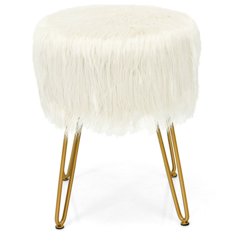 Faux Fur Vanity Stool Chair with Metal Legs for Bedroom and Living Room