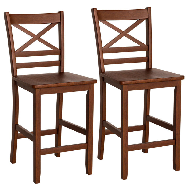 Set of 2 Bar Stools 24 Inch Counter Height Chairs with Rubber Wood Legs