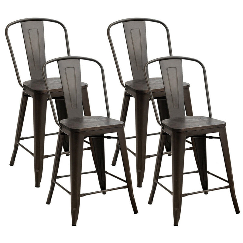 Set of 4 Industrial Metal Counter Stool Dining Chairs with Removable Backrests