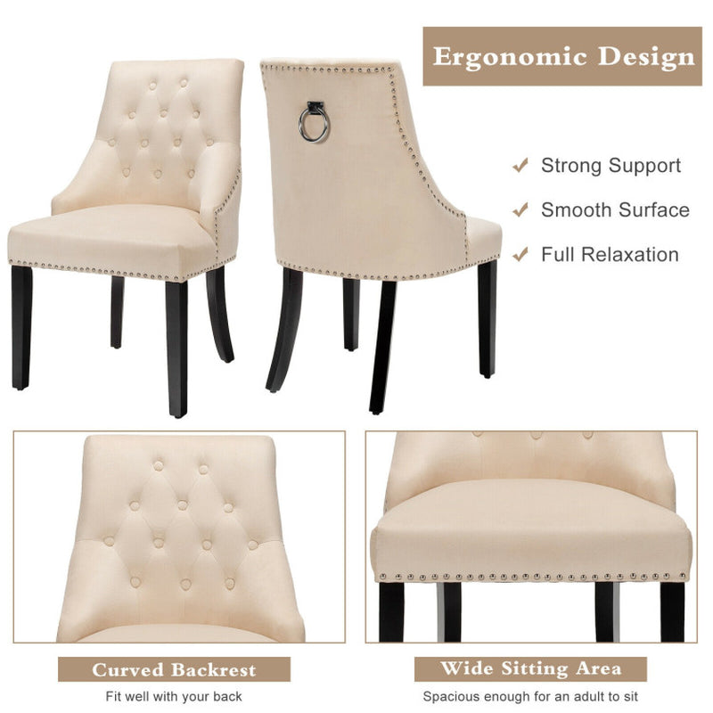 Modern Upholstered Button-Tufted Dining Chair with Naild Trim