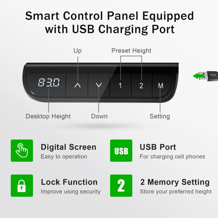 55 X 28 Inch Electric Adjustable Sit to Stand Desk with USB Port