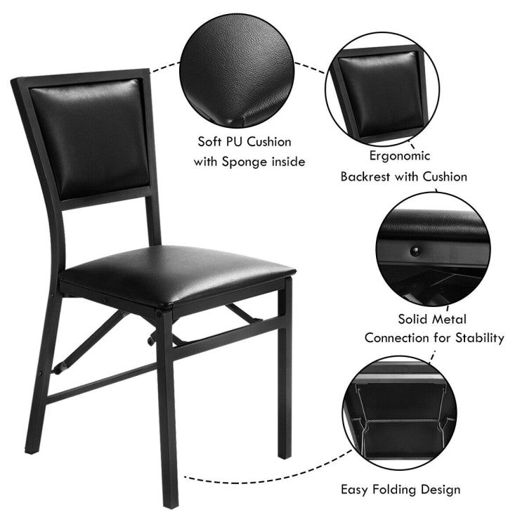 Set of 2 Metal Folding Dining Chair with Padded Seats for Small Room