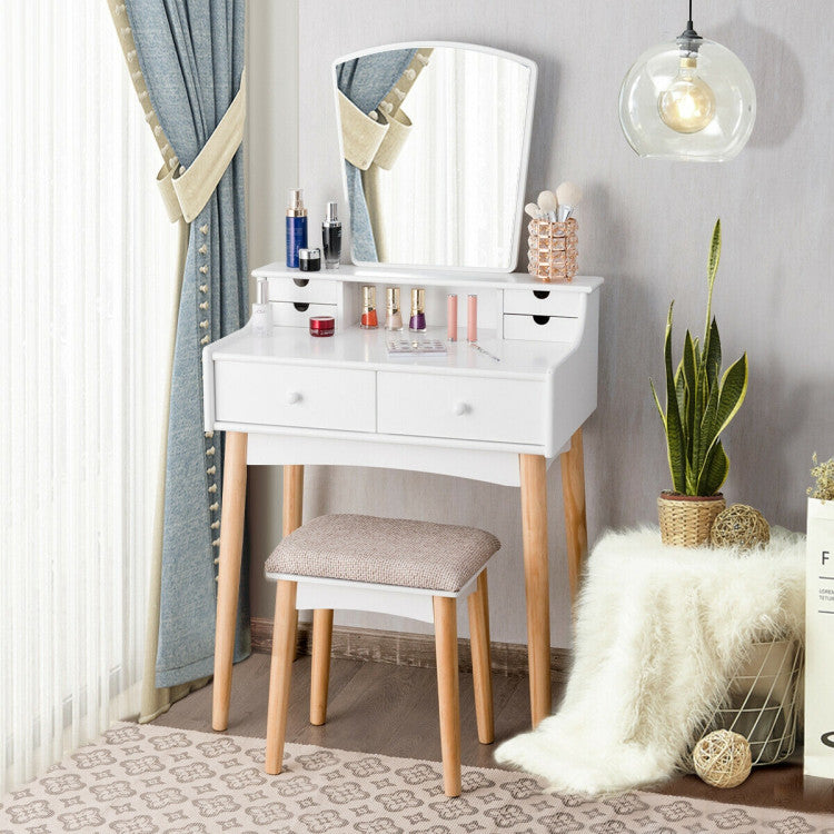 Makeup Vanity Set with 6 Drawers and Unique Shape Mirror