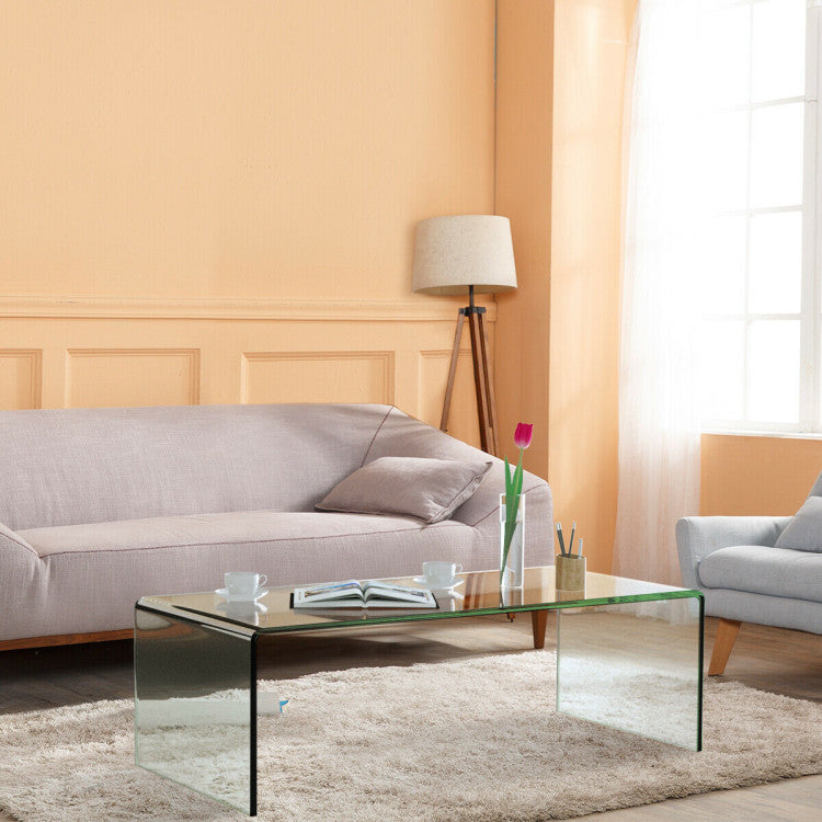 42 X 19.7 Inch Clear Tempered Glass Coffee Table with Rounded Edges