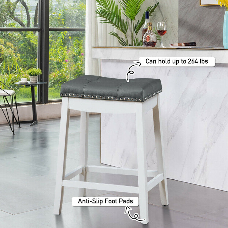 Set of 2 24-Inch Height Backless Counter Stool with Footrest