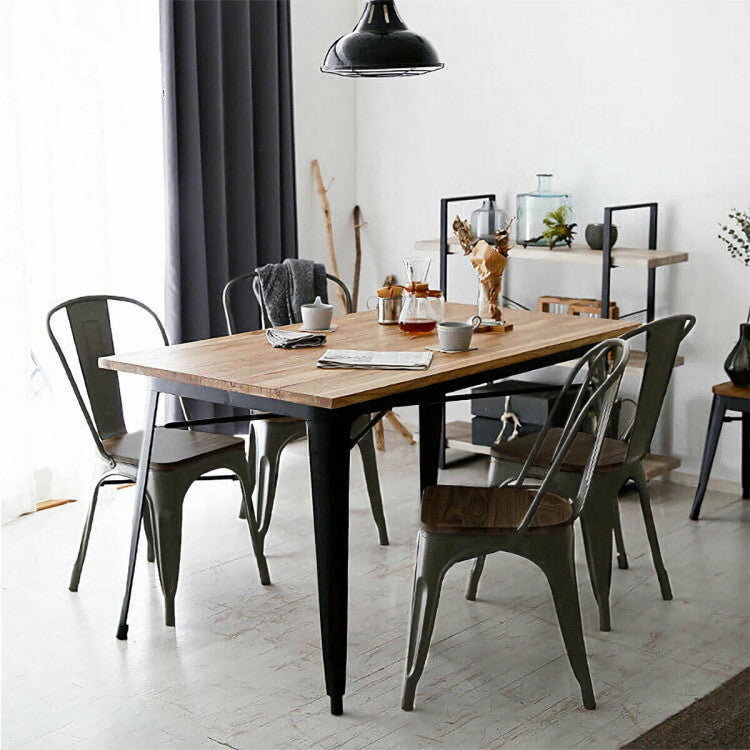 4 Pieces Tolix Style Metal Dining Chairs with Stackable Wood Seat