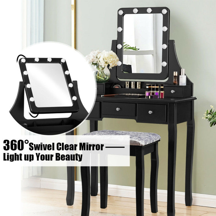 Vanity Dressing Table Set with 10 Dimmable Bulbs and Cushioned Stool