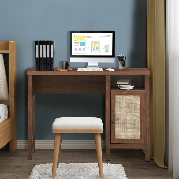 Rustic Wooden Computer Desk with Storage Cabinet for Home Office