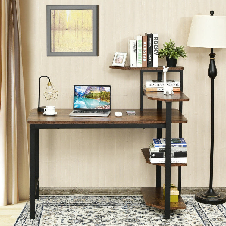 48 Inch Industrial Wooden Computer Desk with 4-Tier Storage Shelves