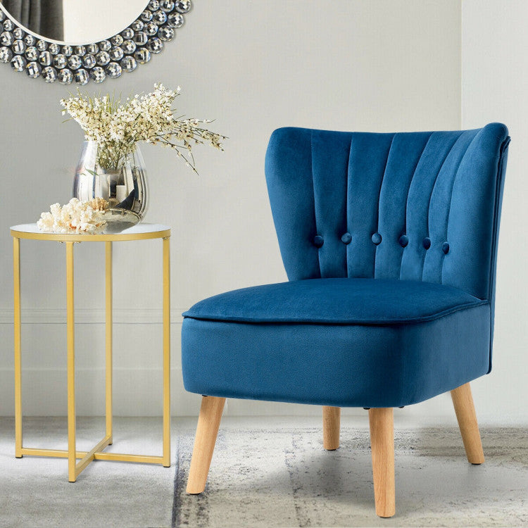 Modern Armless Velvet Accent Chair with Button Tufted and Wood Legs