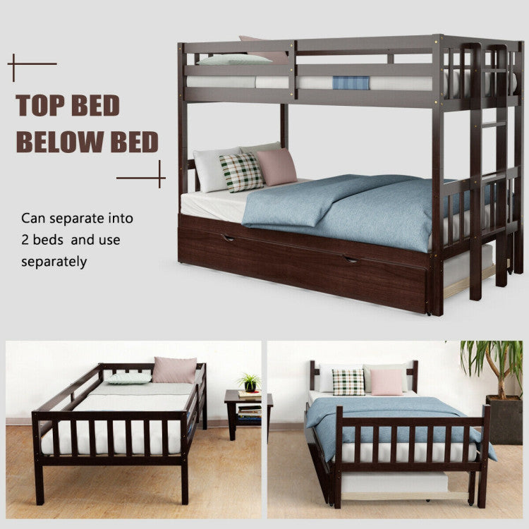 Twin Pull-Out Bunk Bed with Trundle Wooden Ladder