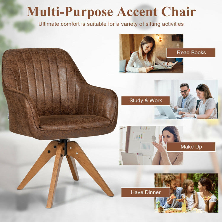 Stylish Swivel Home Office Chair with Solid Wood Legs