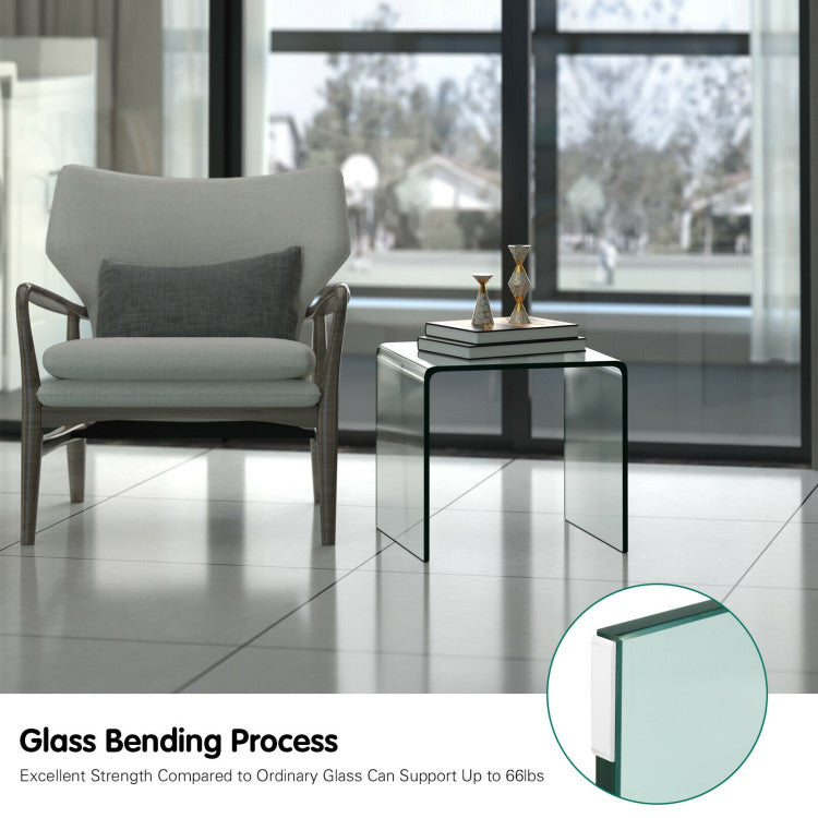 Tempered Glass End Table with Waterfall Edges and Non-Slip Pad