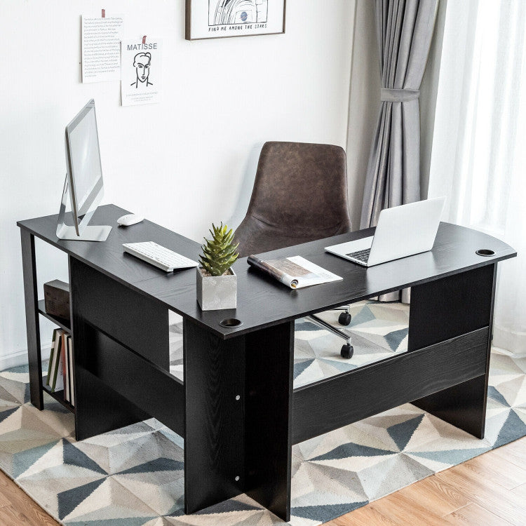 Modern L-Shaped Computer Desk with Shelves