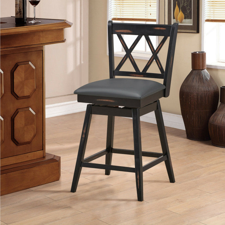 2 Pieces 24 Inch Swivel Counter Height Barstool Set with Rubber Wood Legs