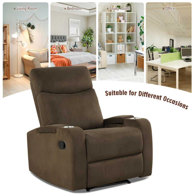 Recliner Chair Single Sofa Lounger with Arm Storage and Cup Holder for Living Room