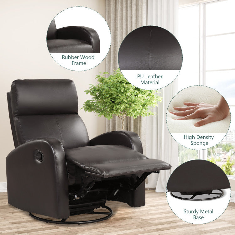 Leather Recliner Chair with 360° Swivel Glider and Padded Seat