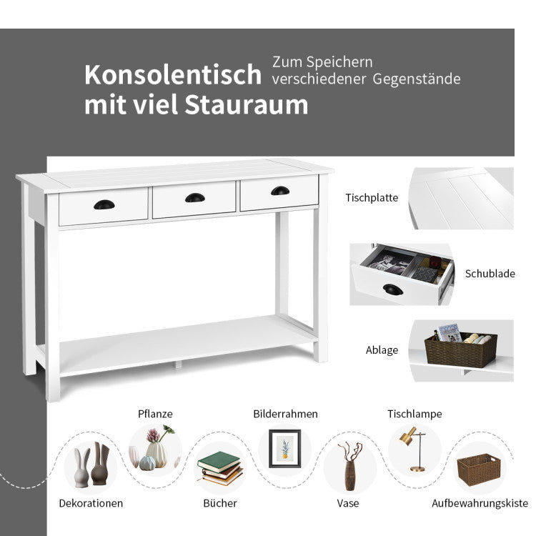 Wooden Console Table with 3 Drawers and 2-Tier Shelves