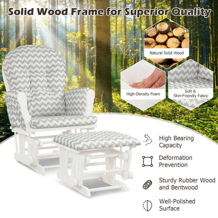 Wood Glider and Ottoman Set with Padded Armrests and Detachable Cushion