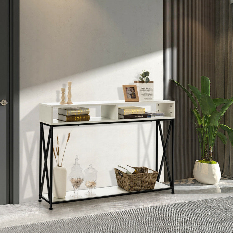 Console Table with Open Shelf and Storage Compartments Steel Frame