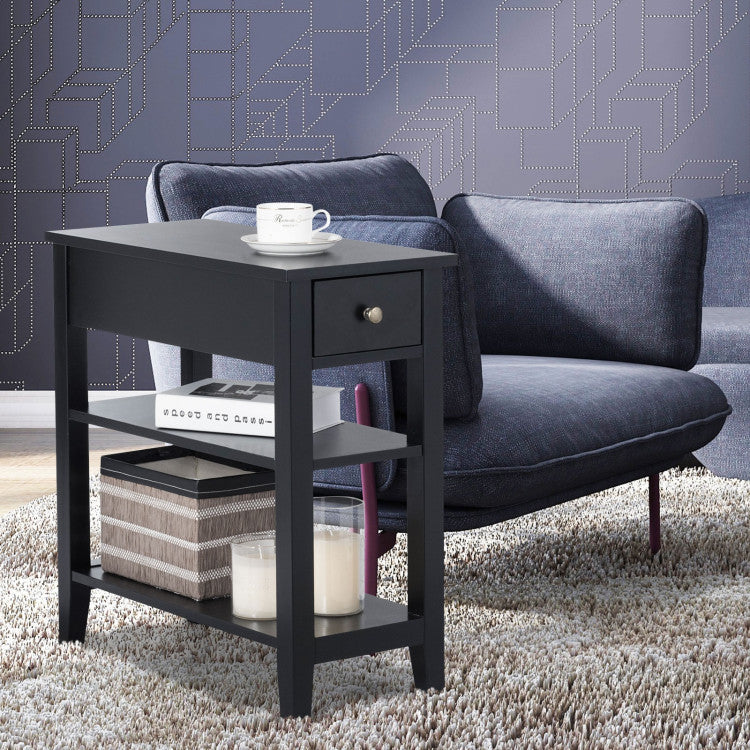 3-Tier End Table with Drawer Slideway and Double Shelves