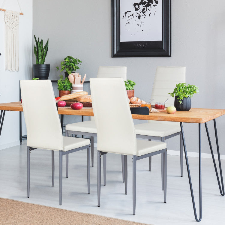 4 Pieces PVC Elegant Design Leather Dining Chairs with Solid Metal Legs