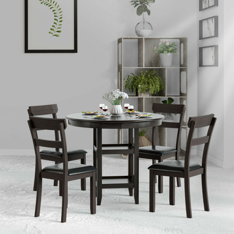 36.5 Inch Counter Height Dining Table with 42 Inches round Tabletop and 2-Tier Storage Shelf