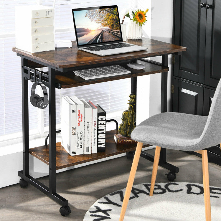 Rolling Computer Desk Cart with Keyboard Tray and CPU Stand