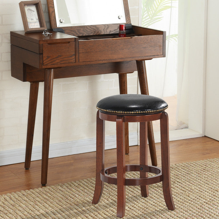 360 Degree Swivel Wooden Backless Bar Stool with Foot Rest and Cushioned Seat