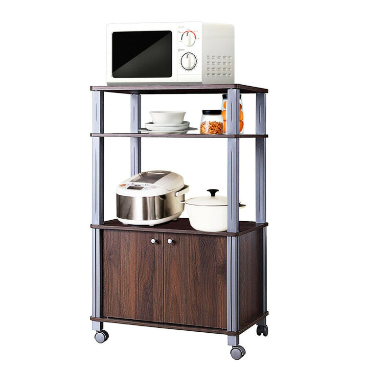 Multifunctional Rolling Kitchen Baker’S Rack with 2-Tier Shelf and Cabinet