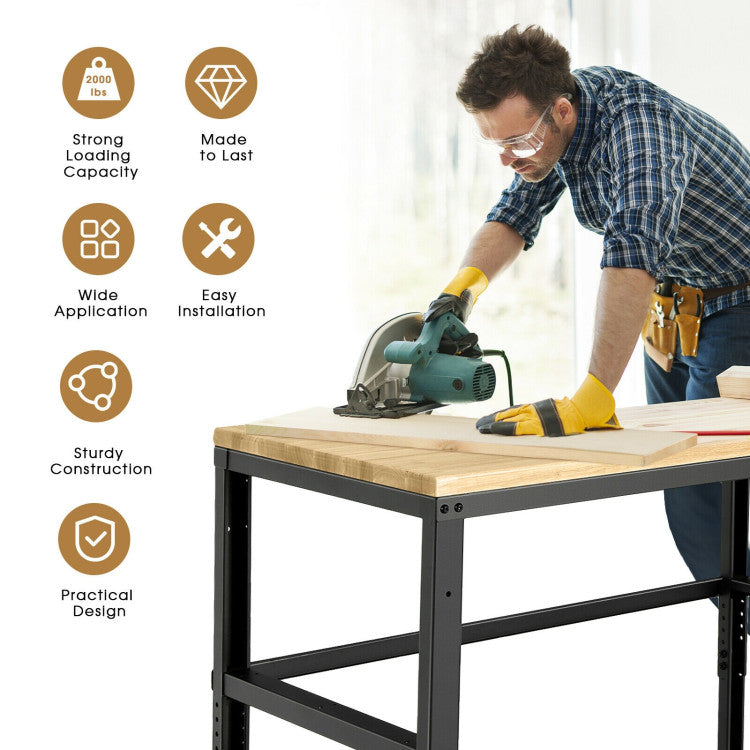 48 Inch Adjustable Solid Oak Workbench with 2000Lbs Heavy-Duty Capacity