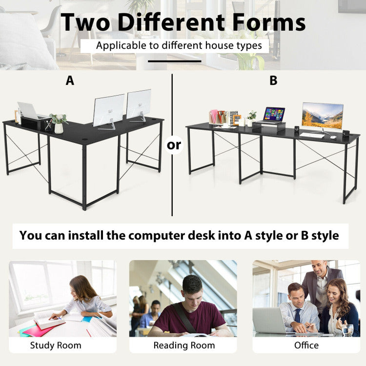 95 Inch 2-Person L-Shaped Long Reversible Computer Desk with Monitor Stand