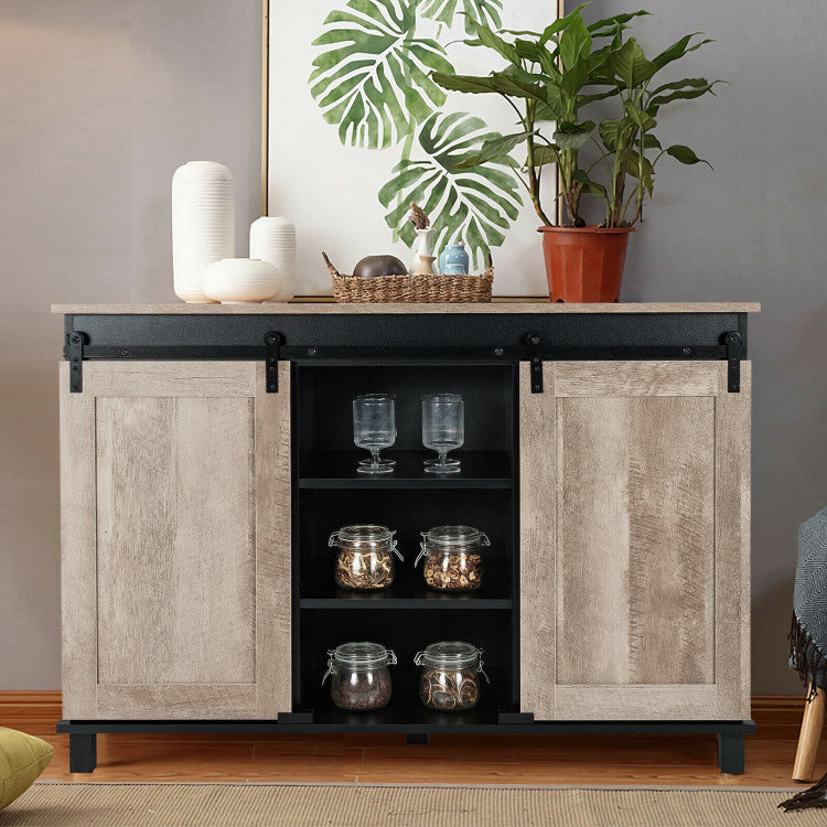 Kitchen Buffet Sideboard with 2 Sliding Barn Doors for Dining Living Room