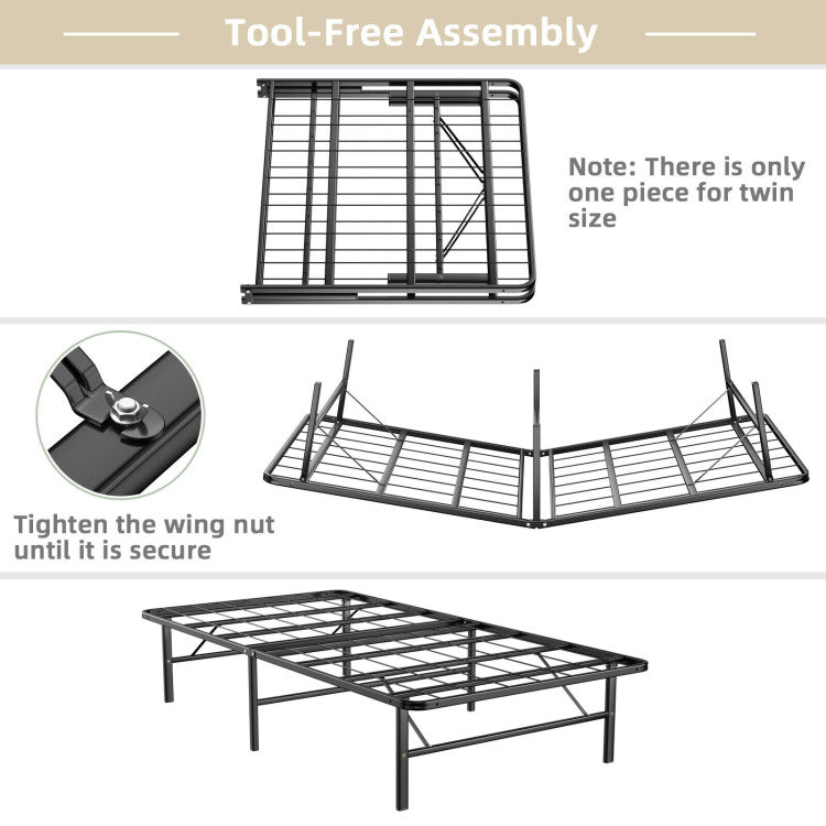 Twin/Full/Queen Size Foldable Metal Platform Bed with Tool-Free Assembly