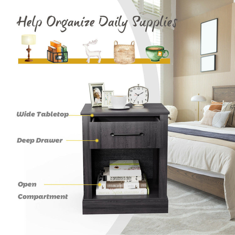 Compact Nightstand with Drawer and Open Compartment