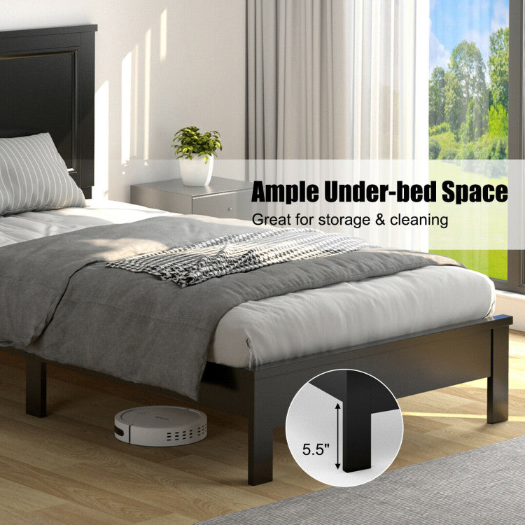 Twin Size Wooden Bed Frame with Headboard