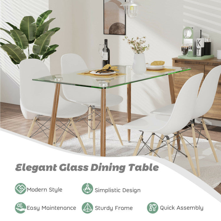 Modern Glass Rectangular Dining Table with Metal Legs